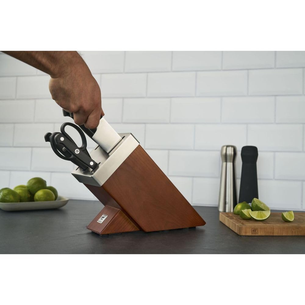 ZWILLING Bloque de cuchillos auto-afilables de 7 piezas, Bloque de madera, Cuchillos y tijeras con mango especial de acero inoxidable/plástico, Gourmet