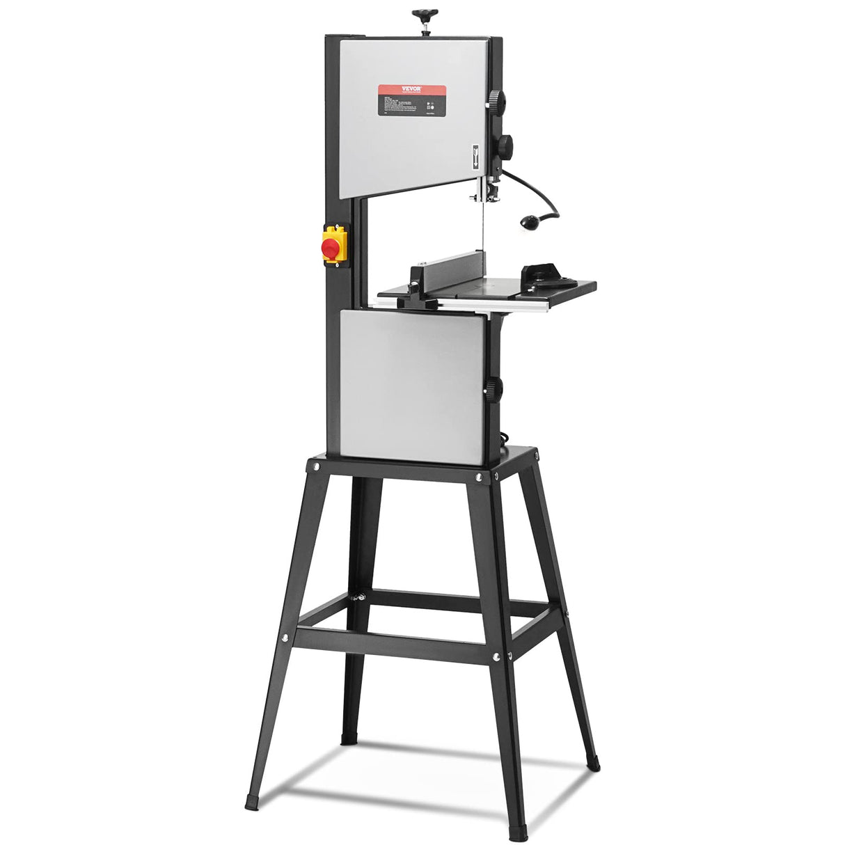 VEVOR 370 W Sierra de Cinta con Soporte de Mesa de Dos Velocidades de 506 RPM/920 RPM con Guía y Calibre de Inglete, Ancho de Garganta 245 mm, Altura de Corte de 160 mm para Carpintería, Aluminio
