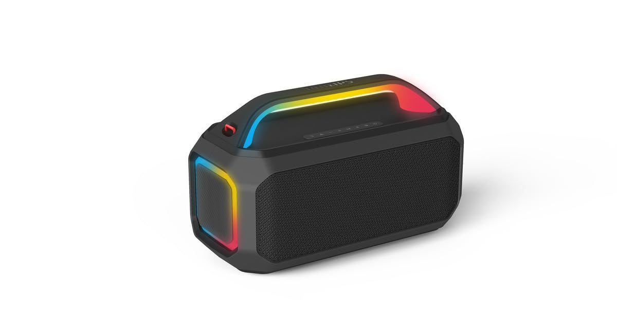 Philips TAS7000EB Altavoz Inalámbrico Bluetooth con Salida Máx.100 W, Bass+, Luces LED, Auracast, IP67, 24 H Reproducción, Batería Externa, Entrada Micro, Batería Intercambiable – Negro