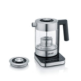 Hervidor de agua de cristal GRAEF WK350, 1 litro, diseño de alta calidad, cristal Schott Duran, acero inoxidable, ajuste de temperatura, colador de té, iluminación LED, base de 360°, función de