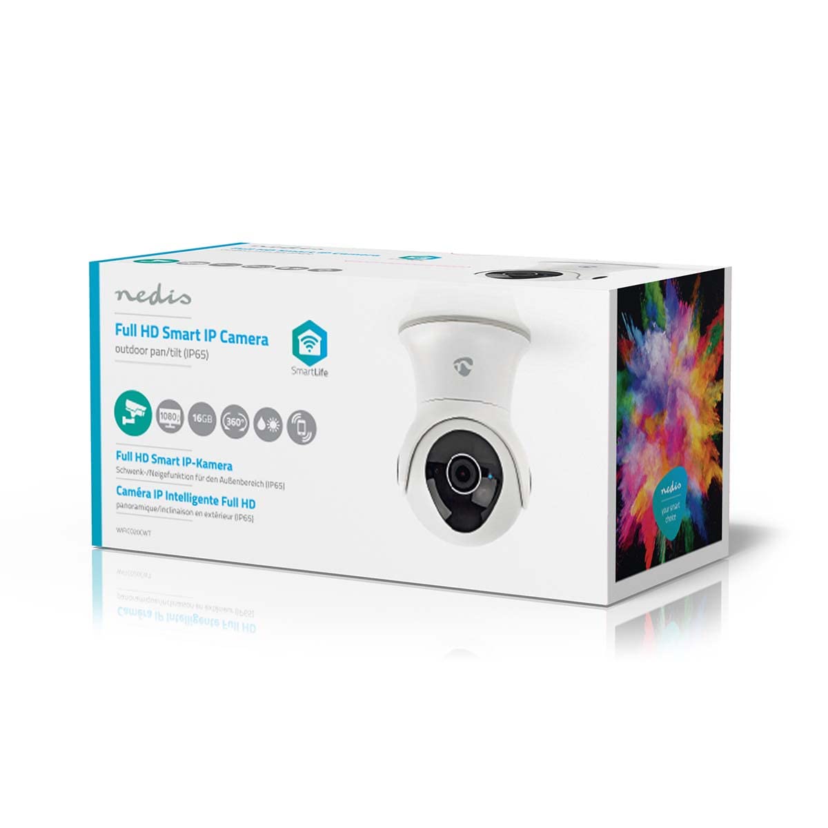 Nedis cámara para Exteriores SmartLife - Sistema de Seguridad para Exteriores con Sensor de Movimiento - wi fi, Full HD 1080p, Modo de visión Nocturna, Memoria Interna (16 GB), IP65 - Blanco