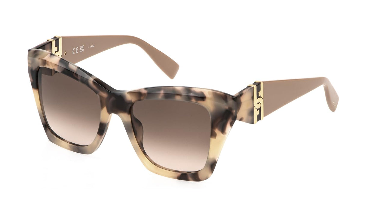 Furla, SUNGLASSES, SFU884-52-0XA5, SHINY OPAL BROWN/WHITE HAVANA, Female