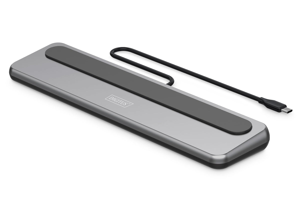 DIGITUS Docking Station – 12 Puertos – 2X HDMI, 1x Displayport 8k 30Hz – 2X USB-A 3.2 Gen2, 1x Tipo A 3.2 Gen1, 1x USB-C 3.2 Gen2 – 1x RJ45 – Lector de Tarjetas SD MicroSD – Conector de 3,5 mm – Gris