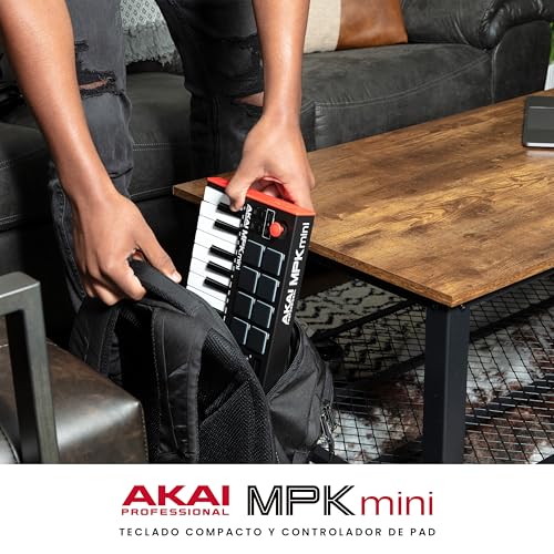 Akai Professional MPK Mini MK3 - Teclado Controlador MIDI USB de 25 Teclas con 8 Drum Pads, 8 Perillas, Software de Producción Musical y Native Instruments Sound Package (NKS Integration)