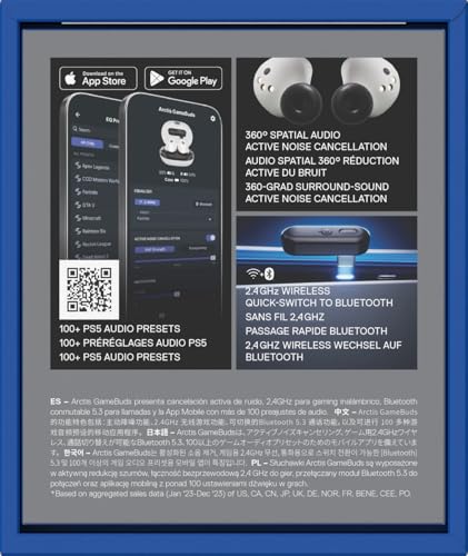 Steelseries Arctis GameBuds™ para Playstation - Auriculares inalámbricos para Juegos - 2,4 GHz + BT5.3 - Modo ANC/Transparencia - Resistencia al Agua IP55-40 Horas de autonomía -Carga inalámbrica