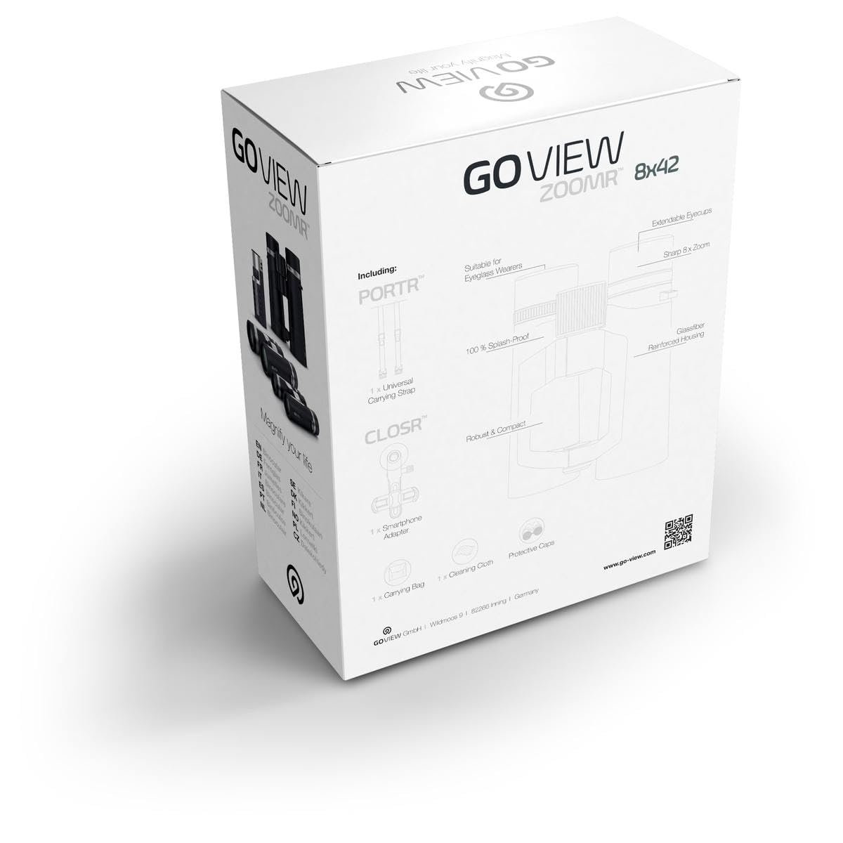 GoView ZOOMR 8x42 prismáticos para Actividades al Aire Libre, Naturaleza, observación de Vida Salvaje, Viajes (Zoom de 8 aumentos, Gran Campo de visión, Incluye Set de Accesorios) Oak Verde