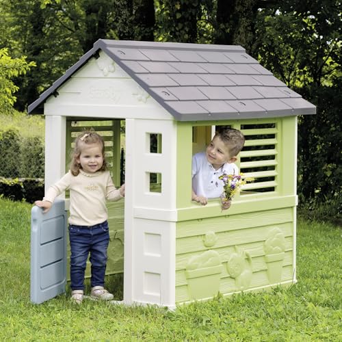 Smoby Life Casa de Juegos Jolie - Resistente a los Rayos UV - Plástico Reciclado 59% - Ideal para Jardín o Terraza - con Puerta Baja y Ventanas con Listones - A Partir de 2 Años (7600810737)
