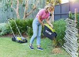 RYOBI - Cortacésped Eléctrico Inalámbrico a Batería 18V One+ Ø33cm - Recoge y Mulching - Gran Autonomía - Compacto y Fácil de Almacenar - Se Entrega con 1 Obturador - OLM1833B