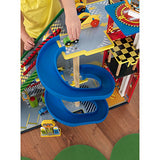 KidKraft Garaje y Pista Mega Ramp para niños 3+ años, Parking con Ascensor Funcional, gasolinera, señales de tráfico, 5 Coches de Juguete y un helicóptero (63267)