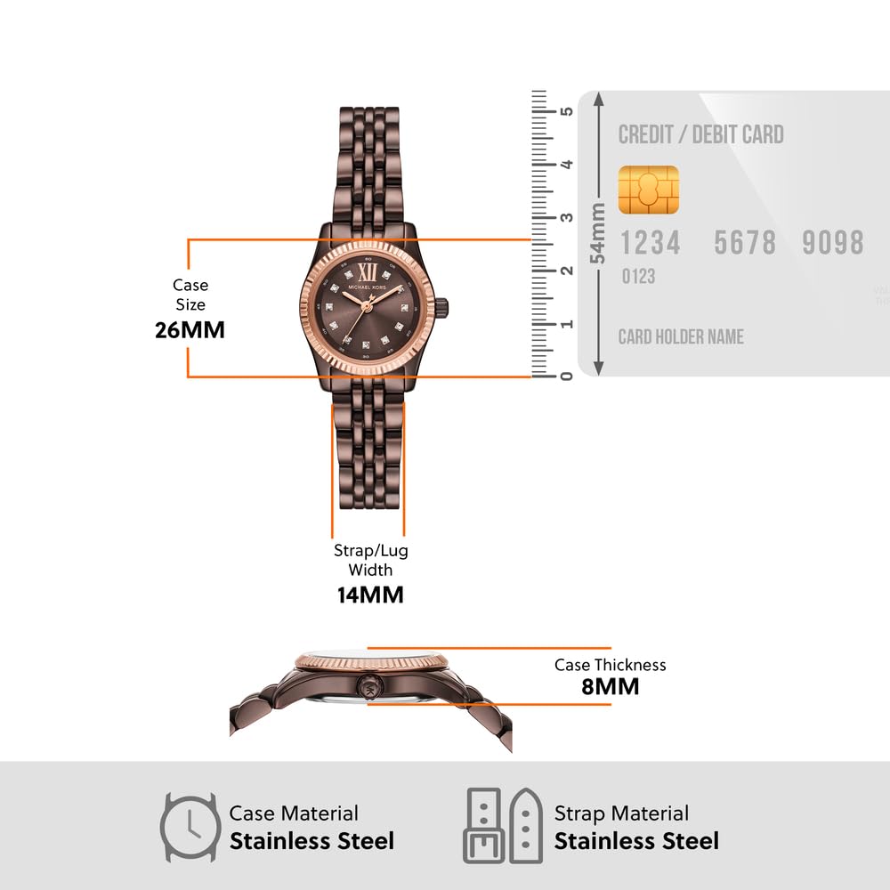 Michael Kors Reloj Lexington para Mujer, 26mm Movimiento de Cuarzo a Tres Agujas con Correa de Acero Inoxidable, Marrón Madera, 26 mm