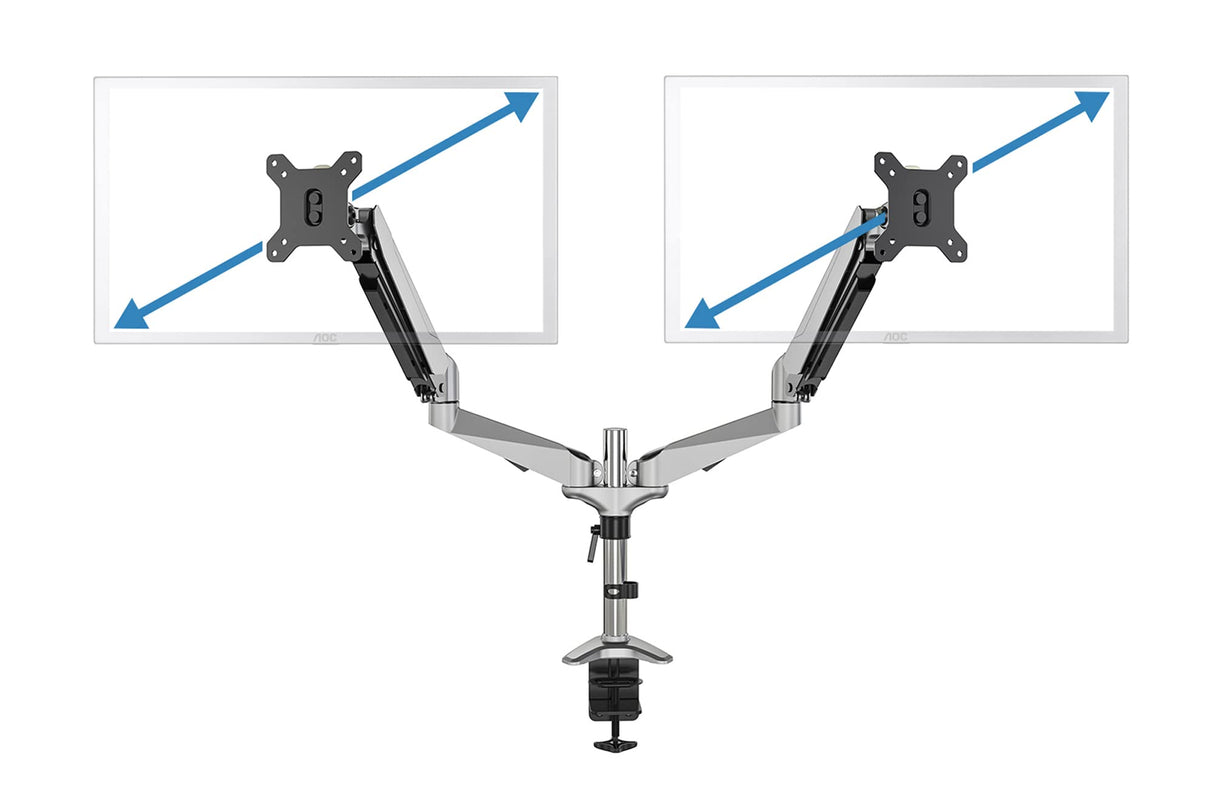 DIGITUS Soporte para monitor - Abrazadera y resorte de gas - 2 monitores - hasta 27 Pulgadas - hasta 2X 8 kg - VESA 75 & 100 - Plata/negro