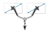 DIGITUS Soporte para monitor - Abrazadera y resorte de gas - 2 monitores - hasta 27 Pulgadas - hasta 2X 8 kg - VESA 75 & 100 - Plata/negro