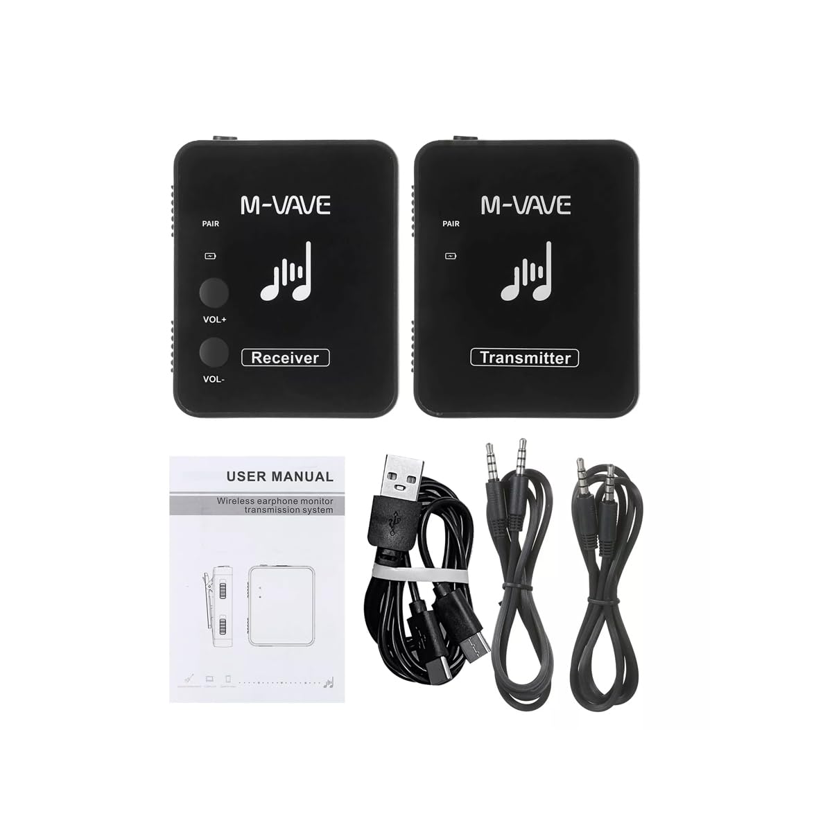 M-Vave WP9 - Sistema de monitorización intrauditivo inalámbrico, transmisor y Receptor de 2,4 GHz, diseño con Clip, Recargable por USB, Negro