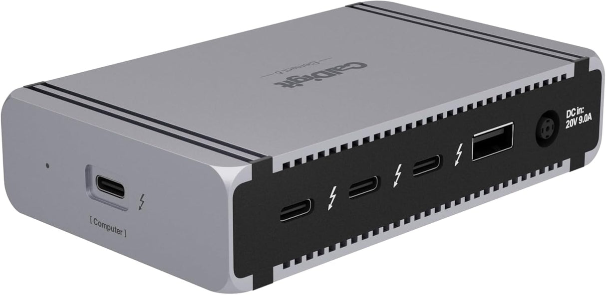 CalDigit E5 - Thunderbolt 5 Element 5 Hub - 9-Puerto, 4 x Thunderbolt 5/USB4 v2 Puertos, 3xUSB-A y 2xUSB-C 10Gb/s Puertos, Single 8K, Dual 6K/8K, Oro Dual 4K@240Hz Displays, 90W Charging, 0,8 m Cable