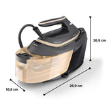 Philips PerfectCare Serie 6000 Centro de planchado a vapor - 2400 W, salida de vapor 600 g, presión 8 bares, tecnología OptimalTEMP, depósito de agua de 1,8 litros, negro (PSG6064/80)