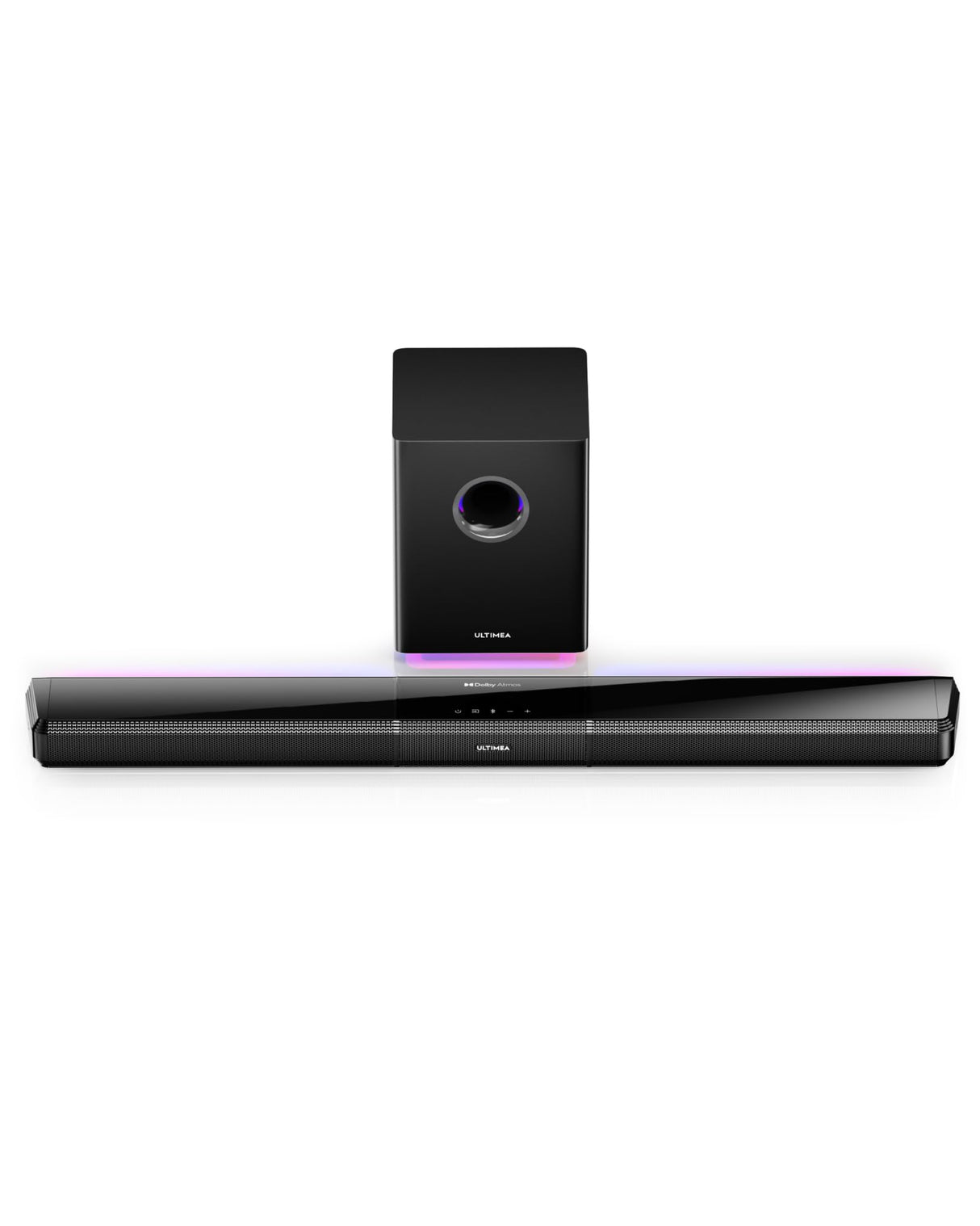 ULTIMEA 5.1 Canales Barra de Sonido TV con Dolby Atmos, Sistema de Sonido Envolvente para Smart TV con Subwoofer, Barra de Sonido PC Desmontable con Luz RGB, HDMI eARC/Opt/AUX/BT, Apollo S80