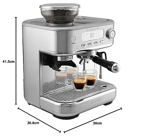 SENCOR Machine Expresso, Espumador de leche, Trituradora de café de grano, Pantalla LCD, Café expreso, Cappuccino, Expresso con Trituradora Barista Express, Excellence Plus, Depósito de agua y café de