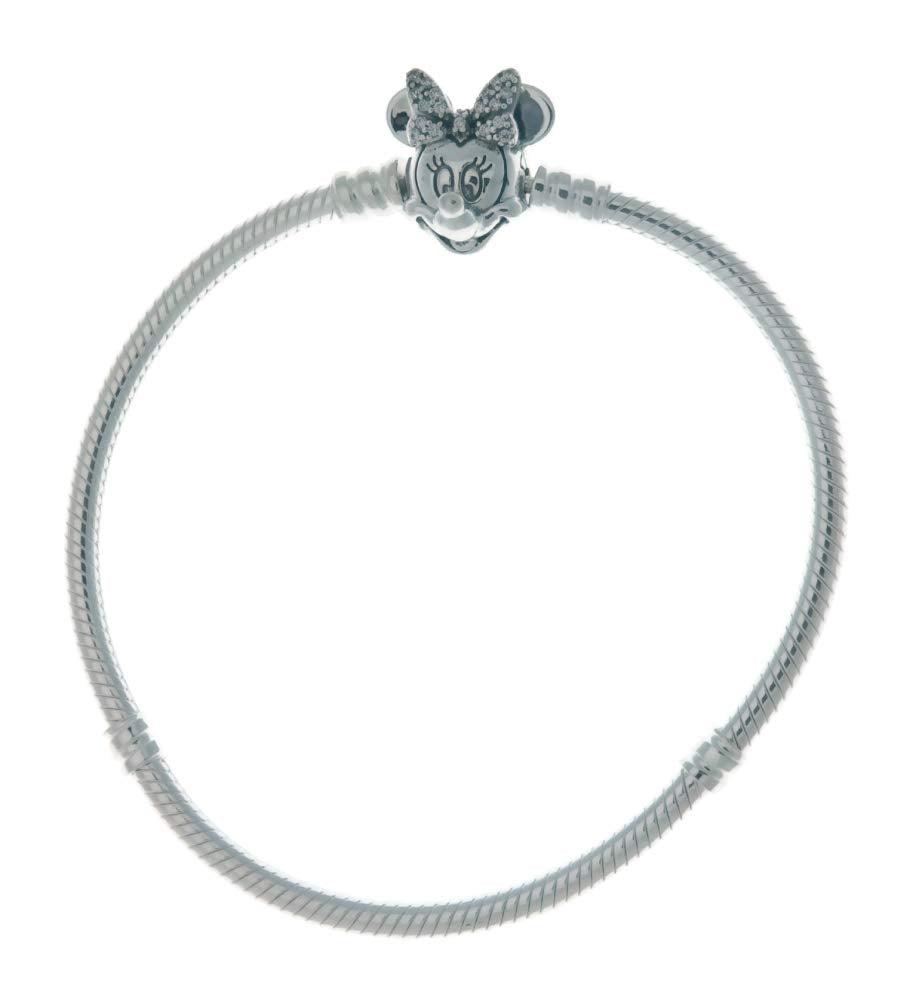 Pandora Disney Pulsera con diseño de Minnie de plata con circonitas cúbicas transparentes, 16