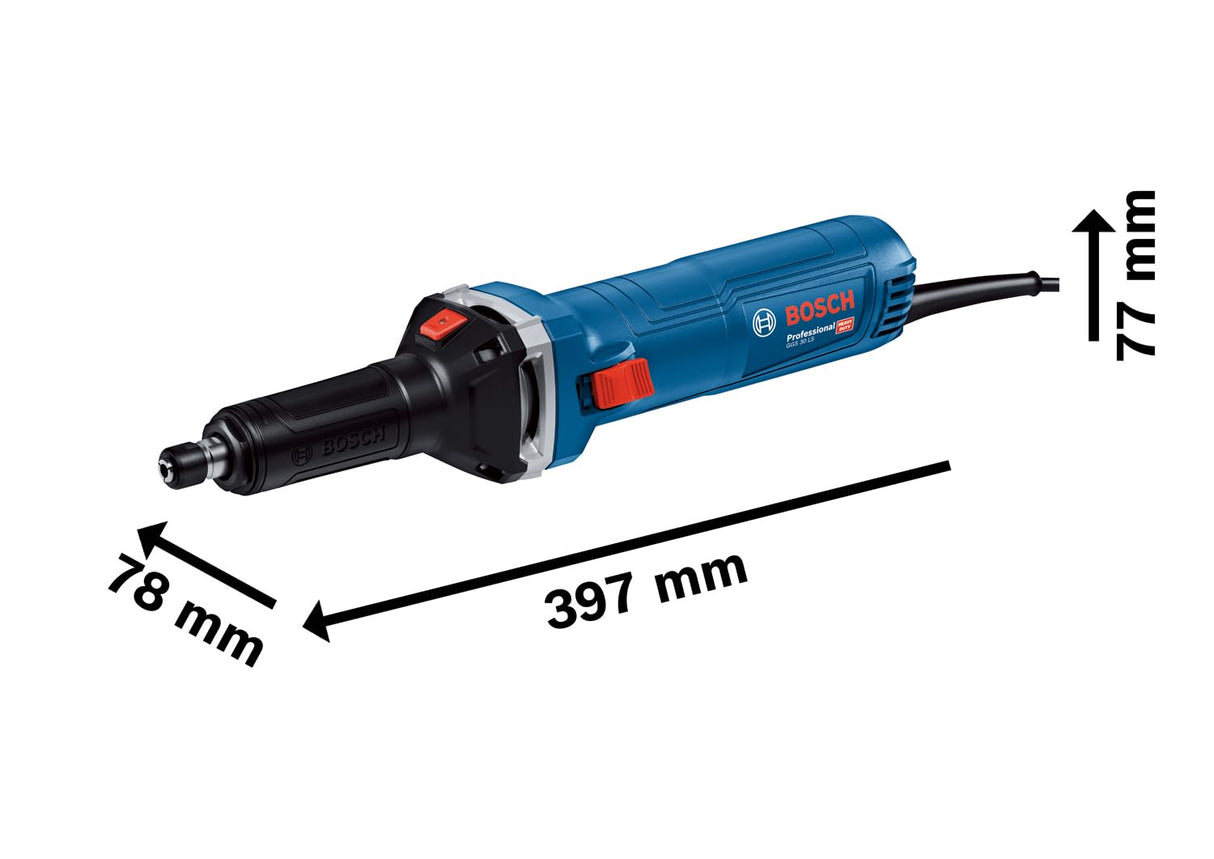 Bosch Professional amoladora recta con cable GGS 30 LS (potencia de 750 W, hasta 33 000 rpm, incl. 1 atornillador, 1 pinza de sujeción 6 mm con tuerca de unión)