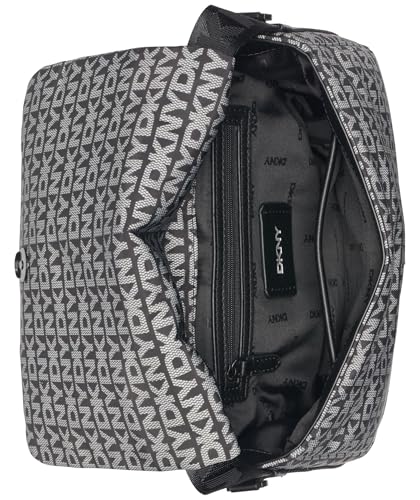 DKNY Hombros con solapa para mujer, 100% poliéster con ribete de poliuretano, logotipo negro y negro, Logotipo negro y negro