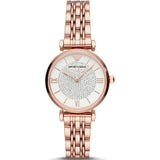 Emporio Armani Reloj Mujer, Movimiento de dos manecillas, 32mm Caja de acero con correa de acero, AR11244, Tono oro rosa y purpurina blanca