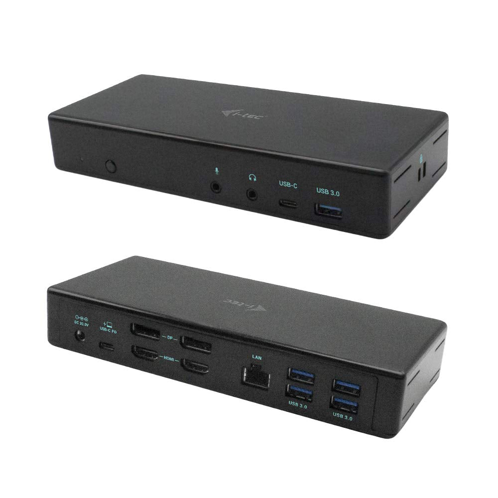 I-Tec USB-C Docking Station Quattro para 4 Pantallas con Alimentación de 85W - 2X DisplayPort, 2X HDMI, 1x GLAN, 5X USB 3.0, 1x USB-C, 2X 3,5mm para Audio y Micrófono