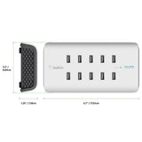 Belkin Rockstar - Cargador de 10 Puertos USB-A, Carga rápida de 2.4 A por Puerto, protección contra sobretensiones integrada, Color Blanco