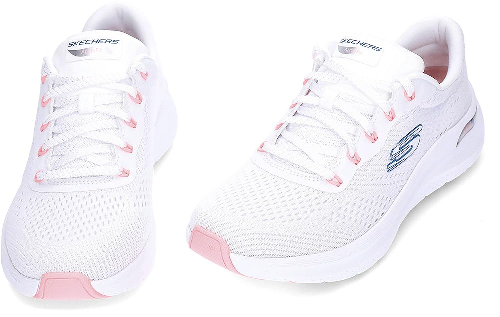 Skechers Arch Fit 2.0 Big League, Zapatillas Mujer, White Mesh/Pink & Blue Trim, 40 EU