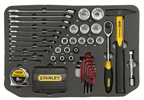 Stanley FMST1-75530-Maletín de herramientas con ruedas, reforzado con fibra de vidrio, estructura de acordeón, empuñadura telescópica con cubierta de goma. Incluye juego de herramientas de 104 piezas.