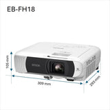 EB-FH18 es un proyector de lámpara Full HD asequible con 2 Puertos HDMI, WiFi con compatibilidad con Apple AirPlay 2, Gran Pantalla de proyección de hasta 304 Pulgadas y 4.100 lúmenes