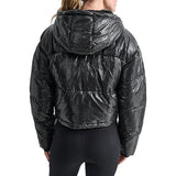 DKNY Embossed Crosswalk Print Cropped Puffer Jacket Chaqueta, Negro, S Mujeres