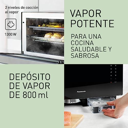Panasonic NN-CS88LBEPG Horno combinado de vapor 4 en 1 con vapor, microondas, grill y convección, Tecnología Inverter, 31 L, 36 Programas Automáticos, Cocción en 2 Etapas, Menú Infantil, Negro