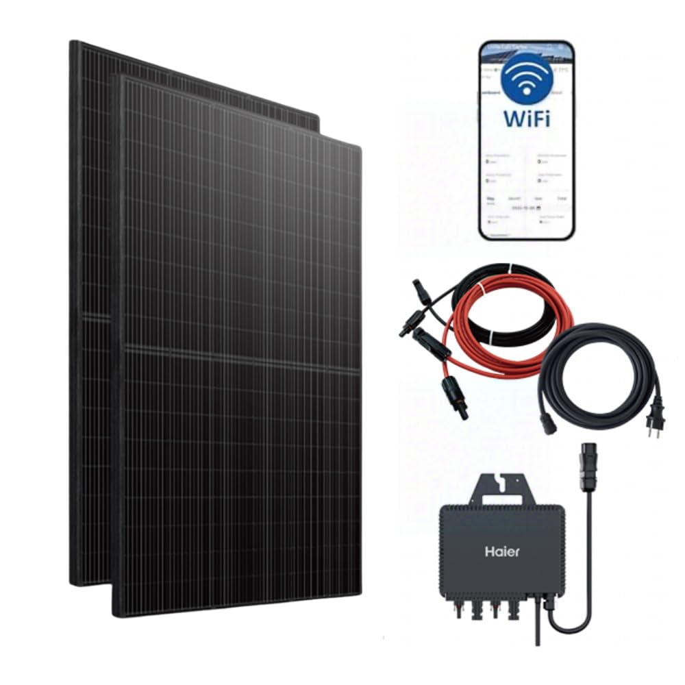 Haier Planta eléctrica de balcón de 880 W, 600 W/800 W, con 2 módulos de 440 W e inversor, cable de 5 m, WiFi