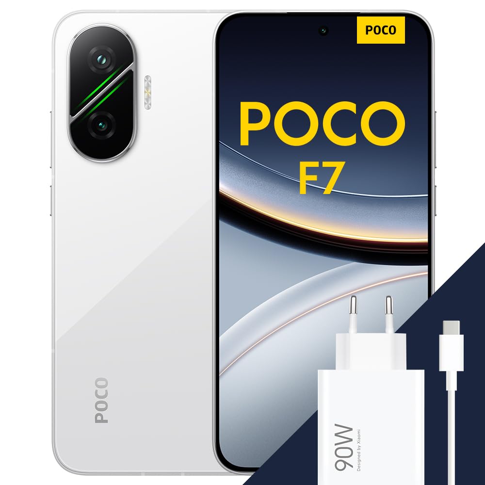 XIAOMI POCO F7 - Smartphone de 12+512GB, Cámara Sony de 50 MP con OIS, Pantalla AMOLED de 6,83'' 1.5K a 120Hz, Snapdragon 8s Gen 4, Hypercharge 90W, Cargador Incluido, Blanco (Versión ES)