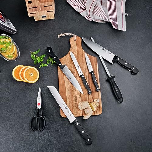 ZWILLING Bloque de cuchillos, 8 piezas, Bloque de bambú, Cuchillo y tijeras de acero inoxidable especial / mango de plástico, Twin Chef
