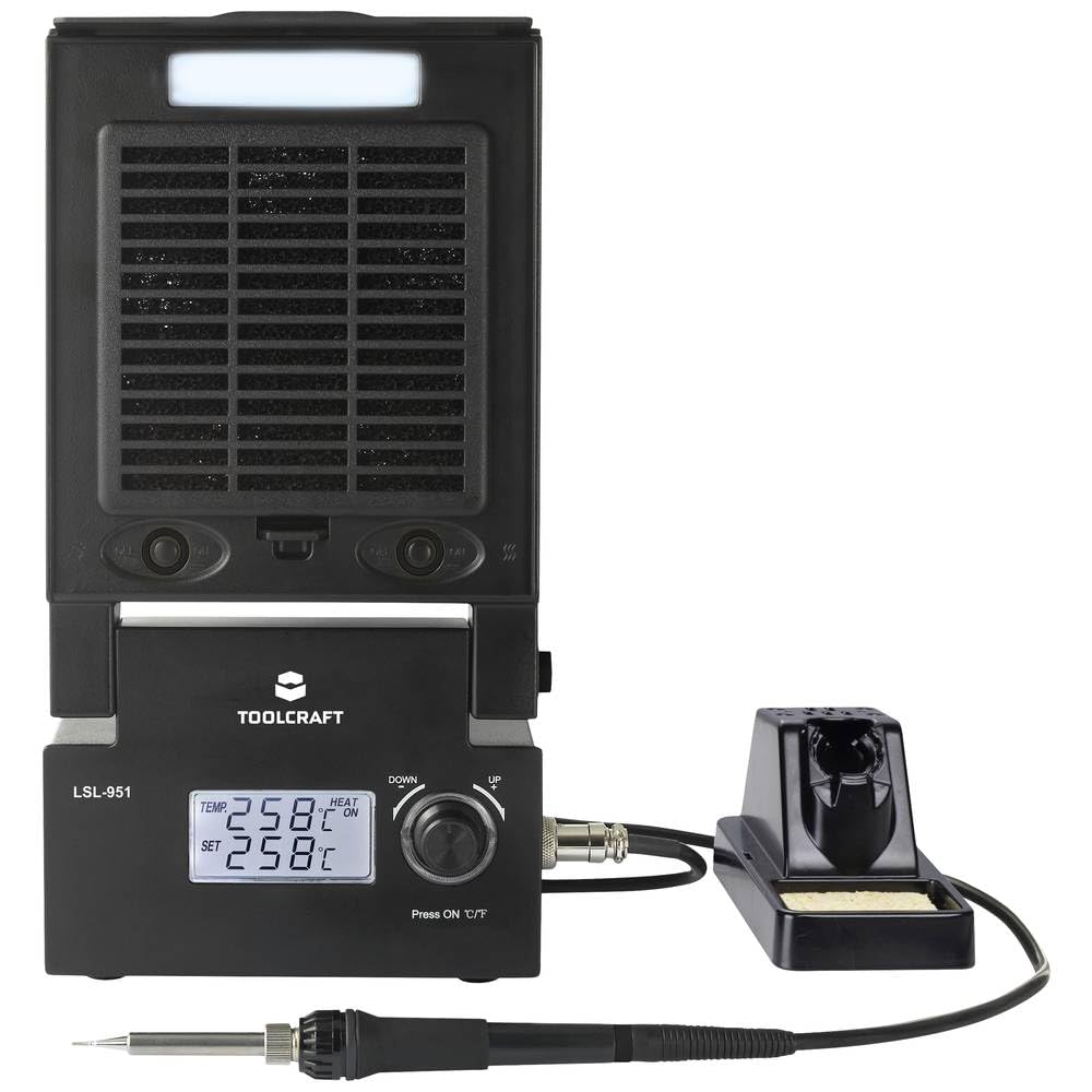 TOOLCRAFT LSL-951 - Estación de soldadura digital con iluminación LED y extracción de humo de soldadura (80 W, 160-480 °C)