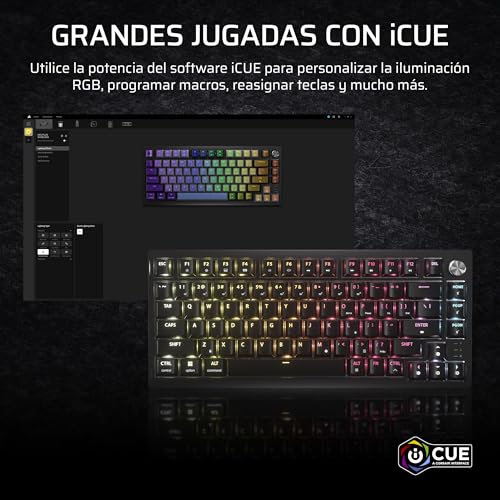 Corsair K65 Plus Wireless 75% RGB Teclado Mecánico para Juegos Intercambiable en Caliente – Interruptores Táctiles MLX Fusion Prelubricados – PBT Keycaps – QWERTY ES – Negro