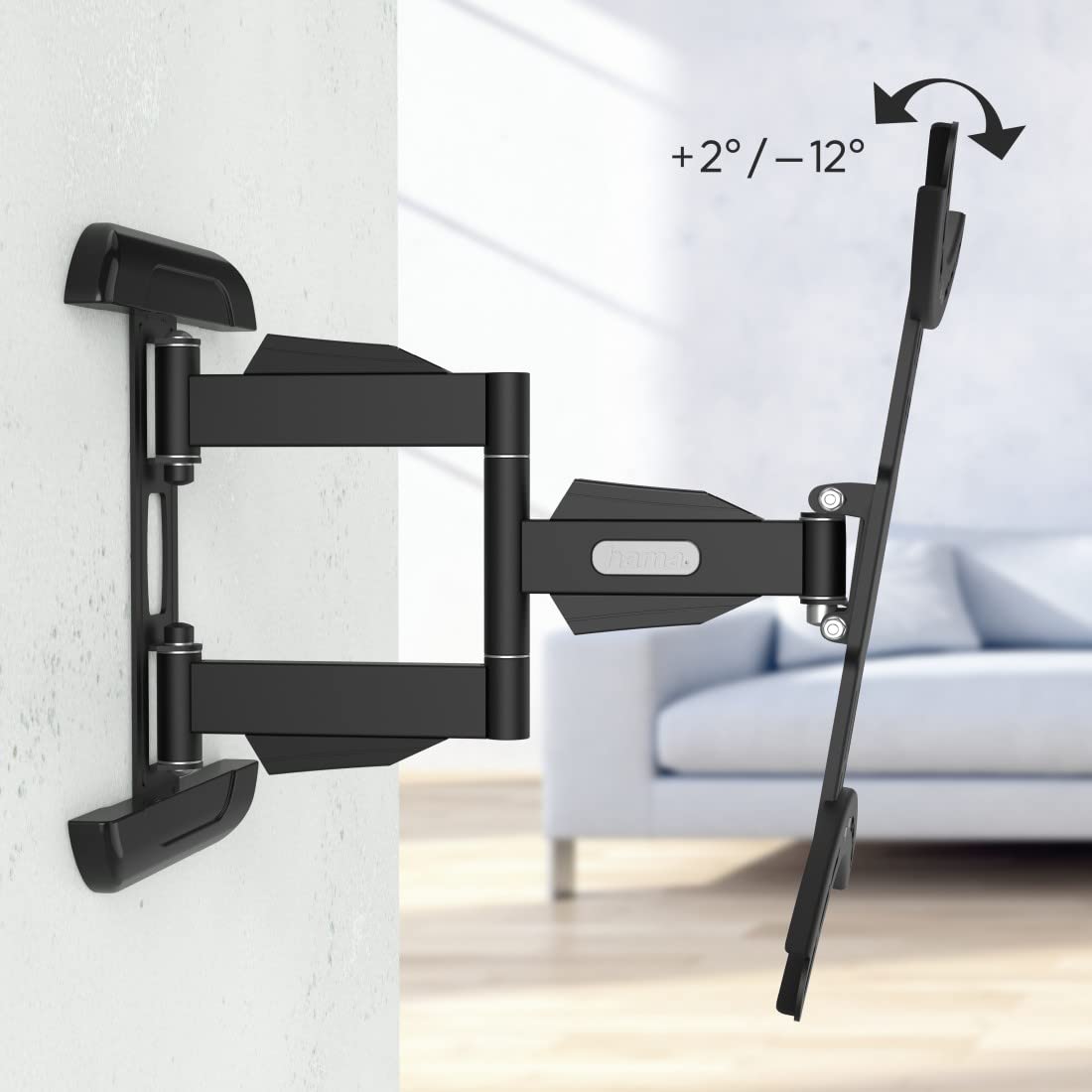 Hama | Soporte para TV de hasta 65" (Soporte de Pared TV estándar VESA 400 x 400, Pantallas de 32" a 65", Organizador de Cable, Carga Máx. 35 Kg, 3 Articulaciones, Inclinación 2/12º, Giro 180º