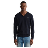 GANT Cuello en V de algodón Suéter, Azul Noche, M para Hombre