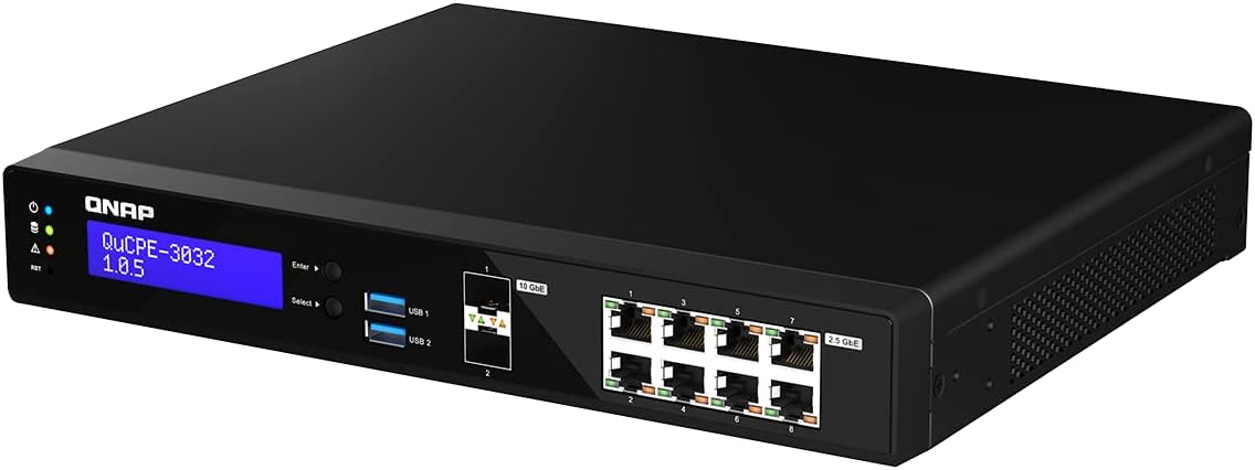 QNAP QuCPE-3032-C3558R-8G Intel C3558R QuCPE-3032-C3558R-8G Intel Atom C3558R 8x2.5GbE RJ45 Ports and 2x10GbE SFP+ Ports 2xM.2 2280 NVMe Slot 60W PS Units