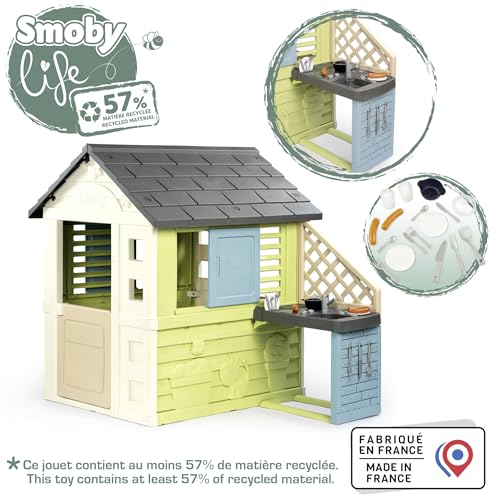 Smoby Life Casa Pretty con Cocina- Incluye Accesorios- Protección Anti-UV- con 57% Material Reciclado- Casa Infantil Exterior de jardín- Resistente a la Intemperie para niños de +2 años (7600810738)