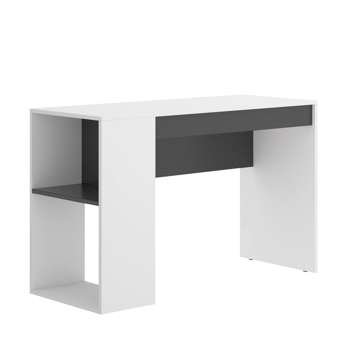 DEKIT GRUPO RIMOBEL TEO - Mesa escritorio con estante y cajón - BLANCO / GRAFITO - 74 x 115 x 50