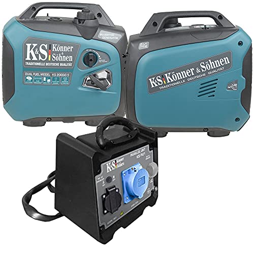 Könner&Söhn KS 2000i S - Generador de inversor (64 dB Lpa 7 m), potencia máxima de 2000 W, 1 x 16 A (230 V), 2 puertos USB, bobinado de cobre, protección contra cortocircuitos y sobrecargas
