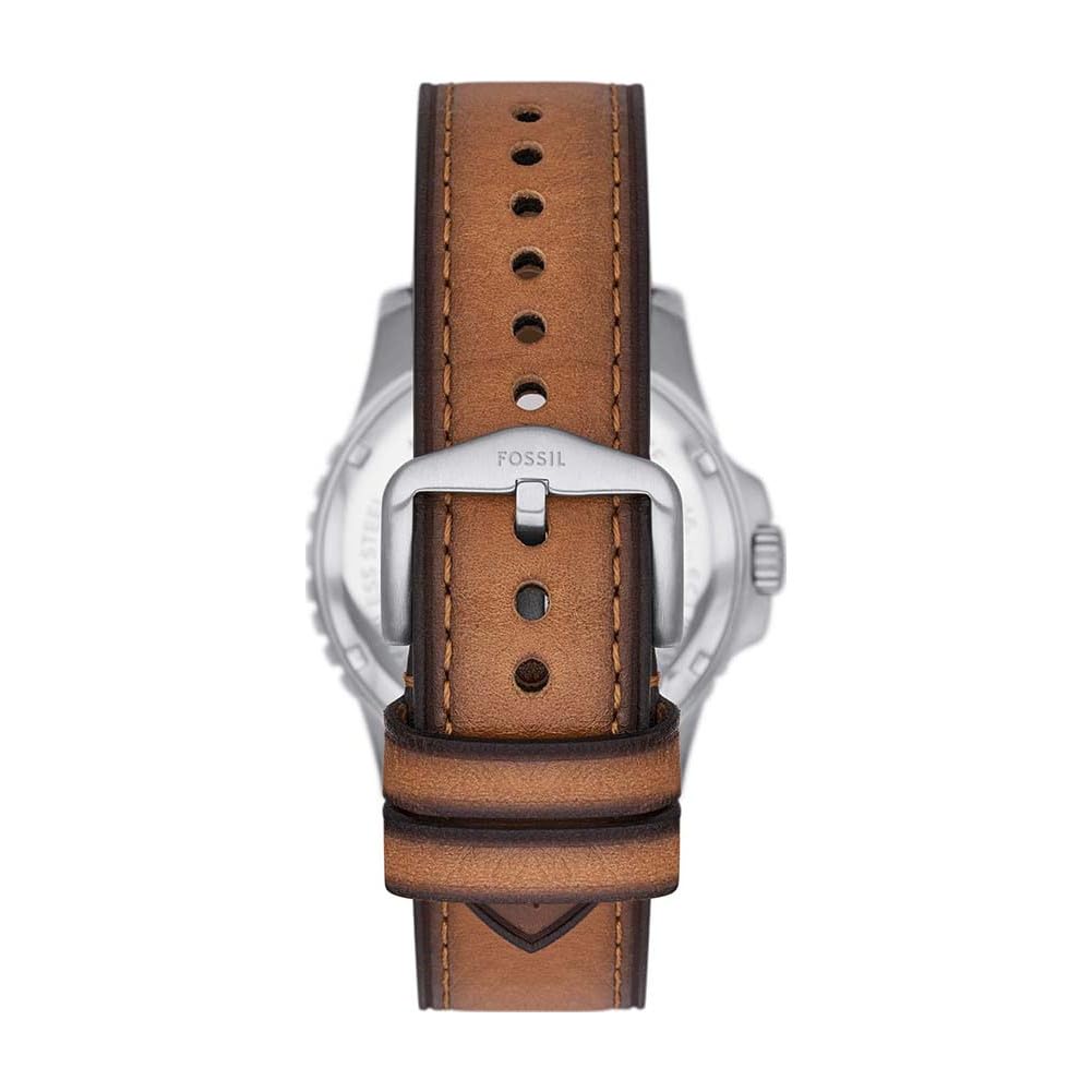 Fossil Reloj para hombre Azul, movimiento de cuarzo, caja de 42mm de acero inoxidable plateado con correa de piel Pro-Planet, FS5946, Verde