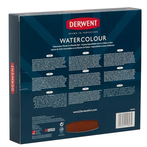 DERWENT Lápices Derwent Solubles en Agua, Para Pintar y Dibujar, Set de 48 en Caja de Madera de Regalo, Ideal para Matizar y Crear Capas, Calidad Profesional, 0700758