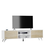 Homey Mueble de TV de Diseño Nórdico, 2 Compartimentos de Almacenamiento y 2 Puertas, Apto para Televisores de hasta 77 Pulgadas, Color Blanco-Roble