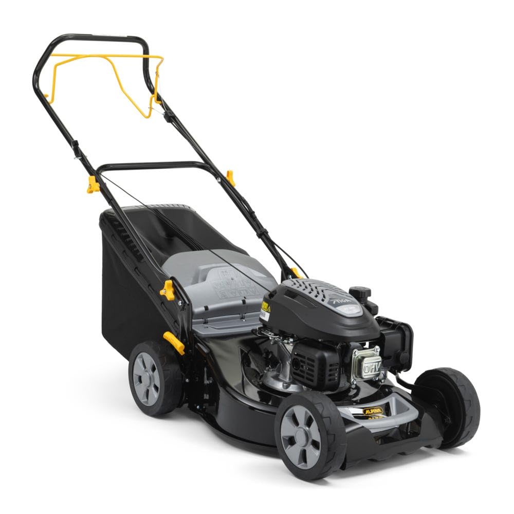 Alpina Cortacésped de Gasolina AL5 46 SA, Ancho de Corte 46 cm, Motor de 139 CC (2200 W) con tracción Posterior, hasta 1200 m², Bolsa de Recogida de 60 l, Altura de Corte Regulable en 6 Posiciones