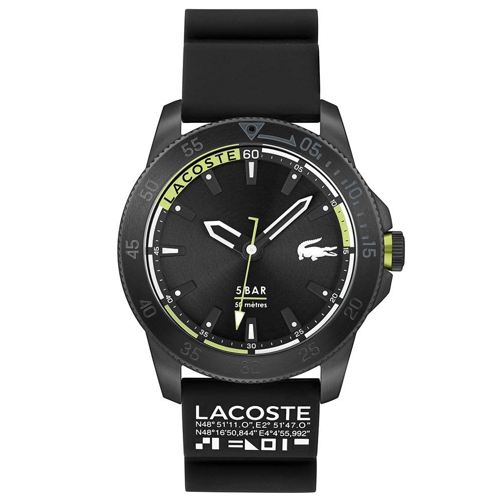 Lacoste Reloj Analógico de Cuarzo para Hombre Colección Regatta con Correa de Silicona Negra - 2011203