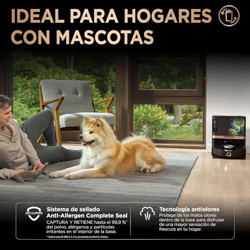 Shark PowerDetect Robot Aspirador y mopa 2 en 1, Base NeverTouch Pro con Limpieza, Carga y Vaciado automáticos, 60 días, navegación 3D y LiDAR, NeverStuck, WiFi/App, Negro, RV2800ZEEU