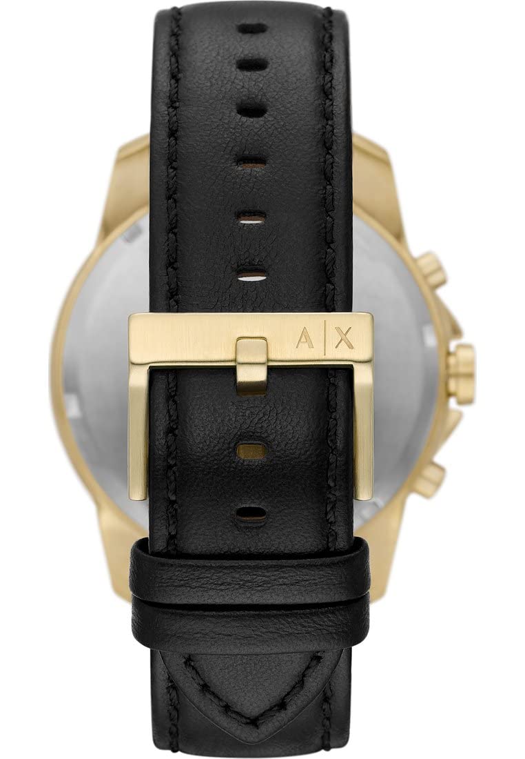 Armani Exchange Reloj hombre, movimiento cronógrafo cuarzo y caja 44mm con correa piel, Negro y dorado